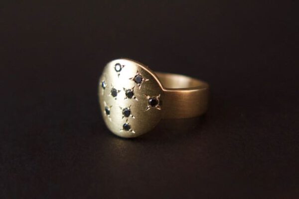 Black diamond star coin ring