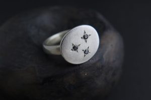 Trio black diamond flat top ring