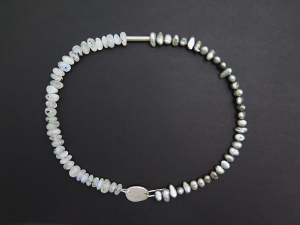 Moonstone pearl pebble neckpiece